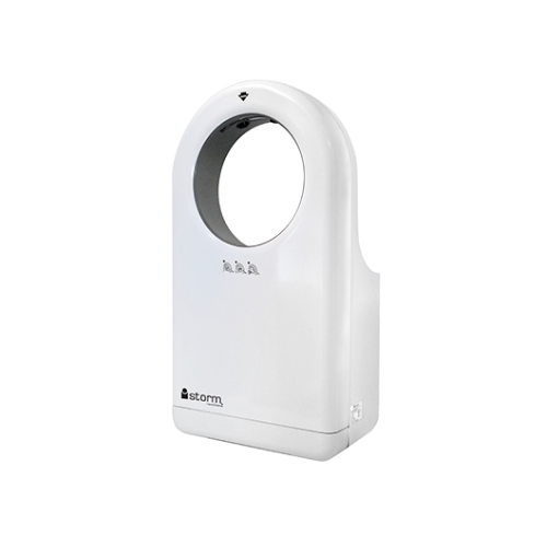 Secador de manos ISTORM en un impecable color blanco, ideal para hospitales y laboratorios.