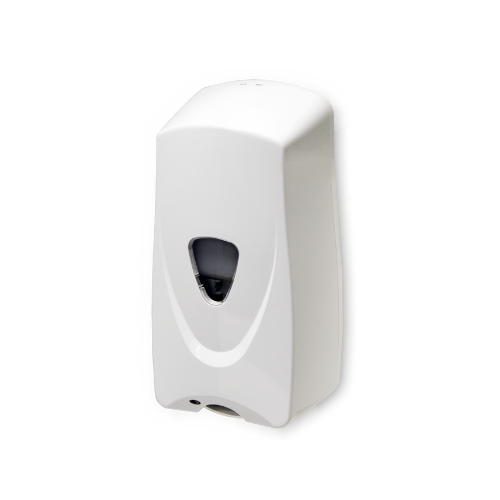 Versión en color blanco del dispensador automático de jabón en espuma rellenable.