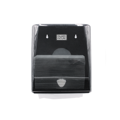 Despachador de toallas de papel interdobladas One Size en color negro, con visor frontal.